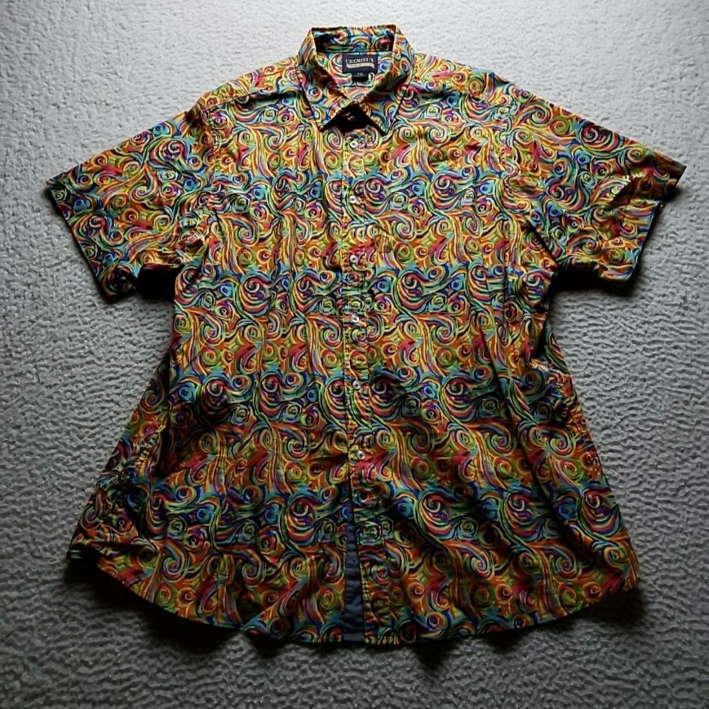 Cremieux Shirt Mens 2XL Multicolor Swirl Graphic Short Sleeve Button-Up Casual